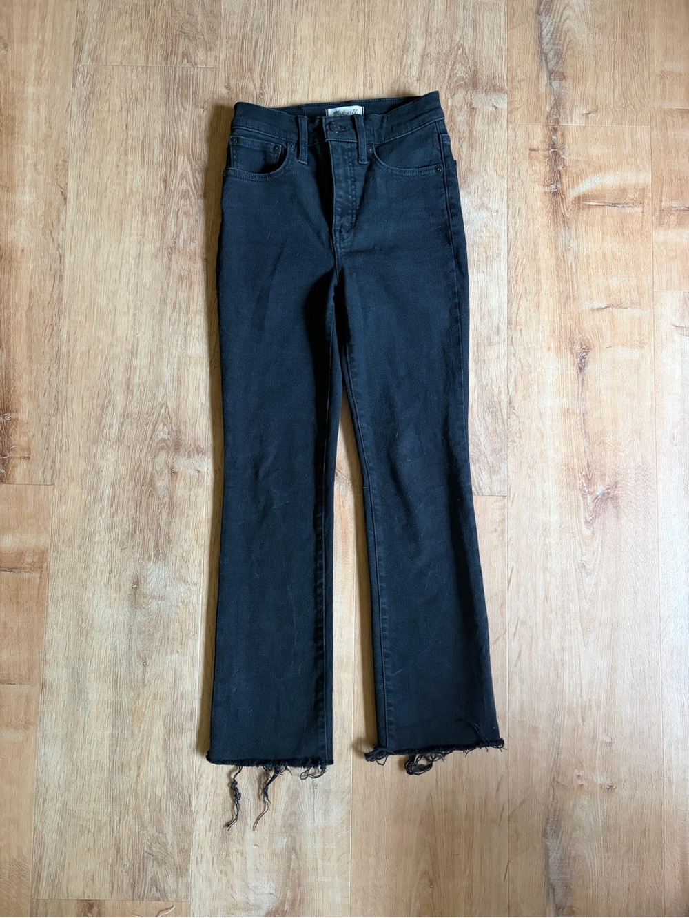 Madewell Cali Demi Boot Black Flare Jeans with Raw Hem Size 24